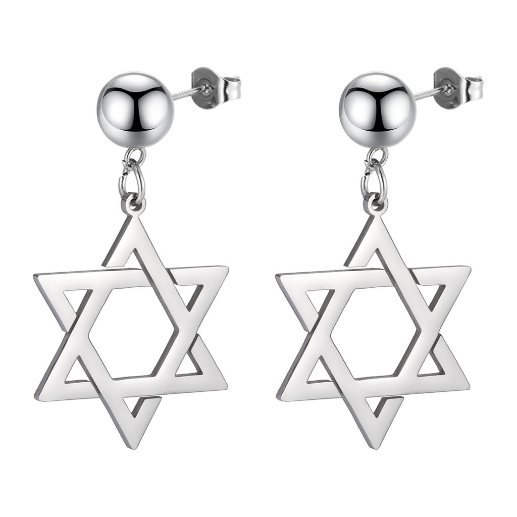 Star of David Stud Earrings Women Stainless Steel Silver Color Classic Six-pointed Star Earrings Jewish Amulet Jewelry
