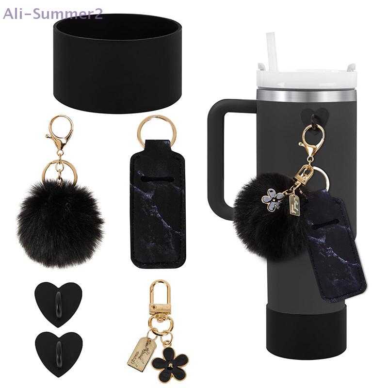 {MX} 6Pcs/Set Tumbler Accessories Silicone Water Bottle Boots Cover Mini Hooks Lipstick Sleeve Pouch Pom Flower Charm Keychain