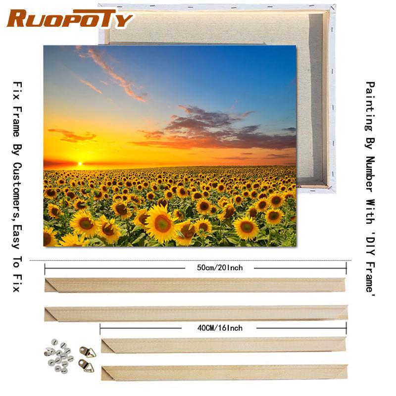 RUOPOTY Picture By Numbers Sunflower Flower Wall Art Unique Gift HandPainted Paint By Number Butterfly Decoration