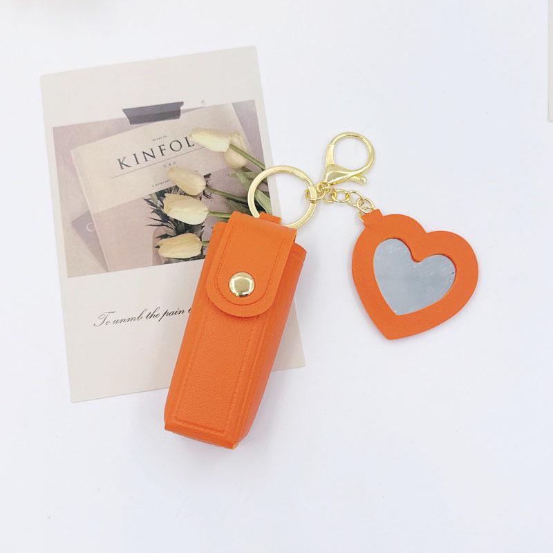 Macaron Color Mini Heart Mirror Lipstick Keychain Bag