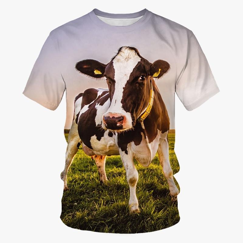 Popularne śmieszne koszulki z krowami dla mężczyzn Casual 3D Print Tees Letnia moda Osobowość Okrągły dekolt Krótki rękaw Topy T-shirt Odzież