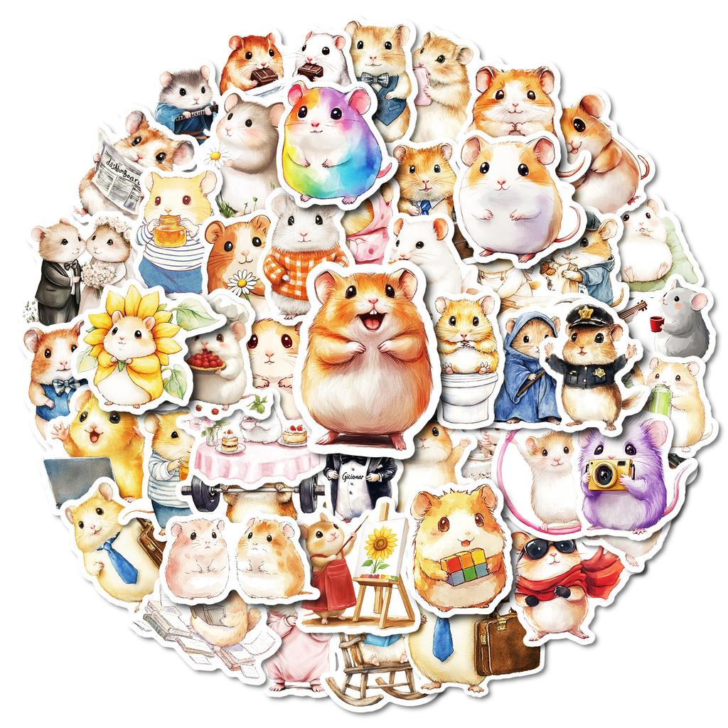 50 Kawaii Office Hamster Stickers Without Repeating Waterproof Decorative Stickers for Children's Reward Toy Stickers