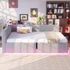 Upholstered Bed 90 X 200 Cm, with LED Lighting, Type-C and Two USB Ports, L-Shaped Backrest, Velvet, Hydraulic Bed Frame, Grey (Mattress Not Included)
