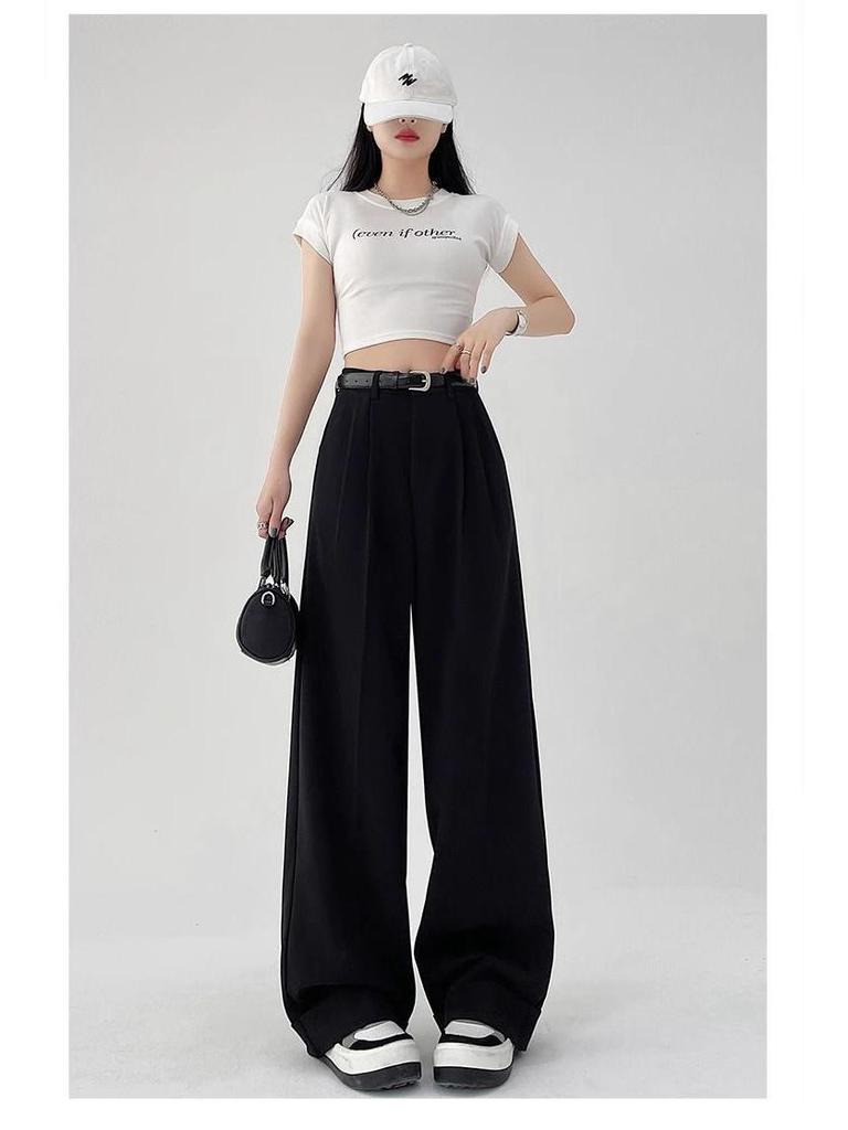Women's Spring/Summer 2026 High Waist Loose Wide Leg Floor-Length Suit Pants