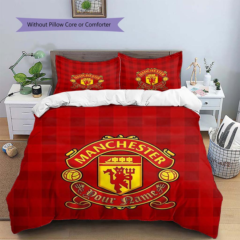 Manchester United F Custom Name Pattern Bedding,Quilt Set Quilt Cover Pillowcase Home Birthday Gift(1 * duvet cover + 2 * pillowcase, without core)
