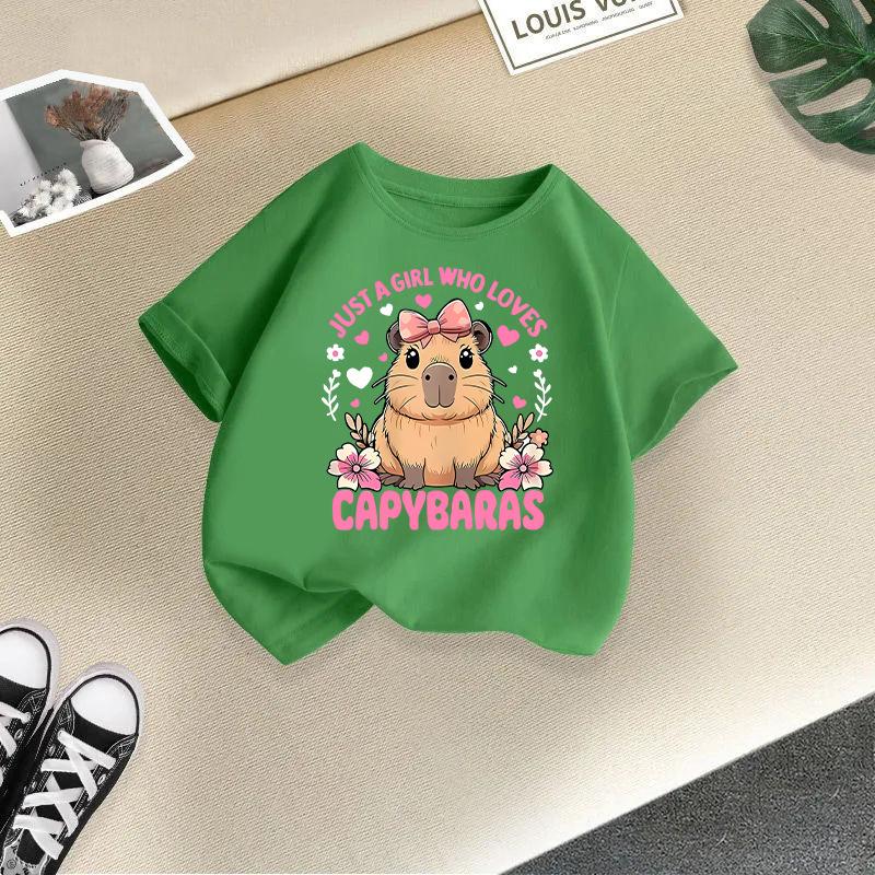 Children T-shirt Capybara Printed Kids 100% Cotton Tops O-Neck Short-sleeve Kids 2-13Y T-shirt