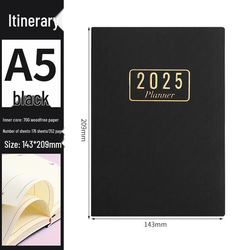 2025 A5 Thickened English Daily Planner Agenda Calendar Book