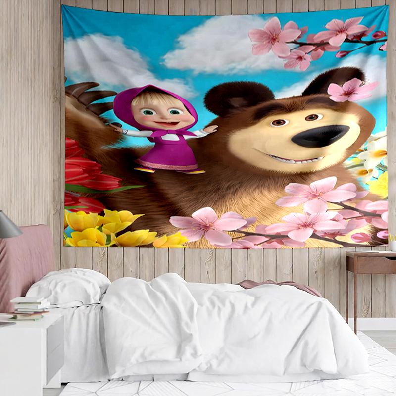 Masha Print Tapestry, Backdrop, Easy Setup, Ideal for Bedroom, Office & Living Room, with Aesthetic Wall Hanging Decor.