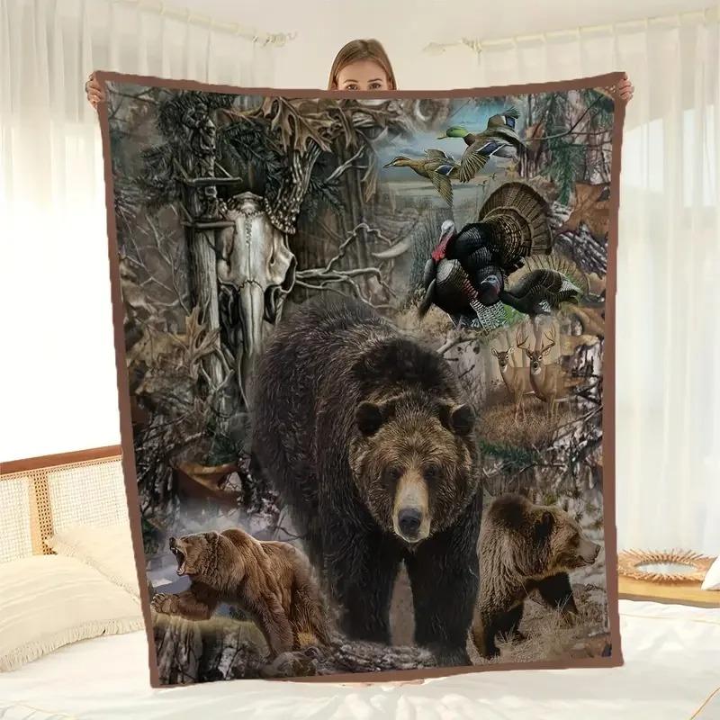 

Retro brown bear pattern digital-printed polyester Bedroom velvet flannel cover blanket Fleece soft sofa cover blankets for beds 70x100cm білий