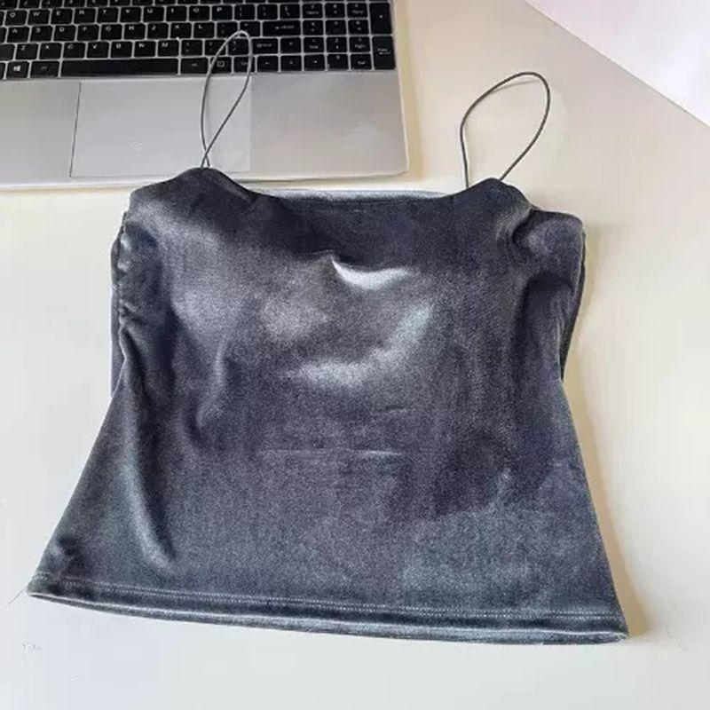 

Бархатный топ-майка Высококачественное нижнее белье Нет необходимости носить нагрудник Бандо Вырез лодочкой Без рукавов На тонких бретельках Бархатный Сексуальный M