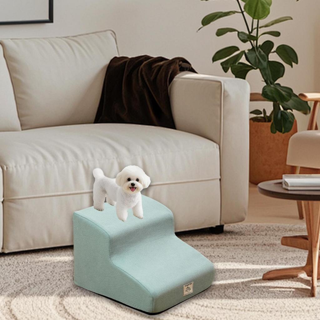 Dog Stair 2 Steps Ladder Portable Non Slip Removable Washable Cover Pet Stairs for Older Dogs