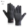 Men's Winter Touchscreen Windproof Knitted Gloves with Leather Wristband - DZ135