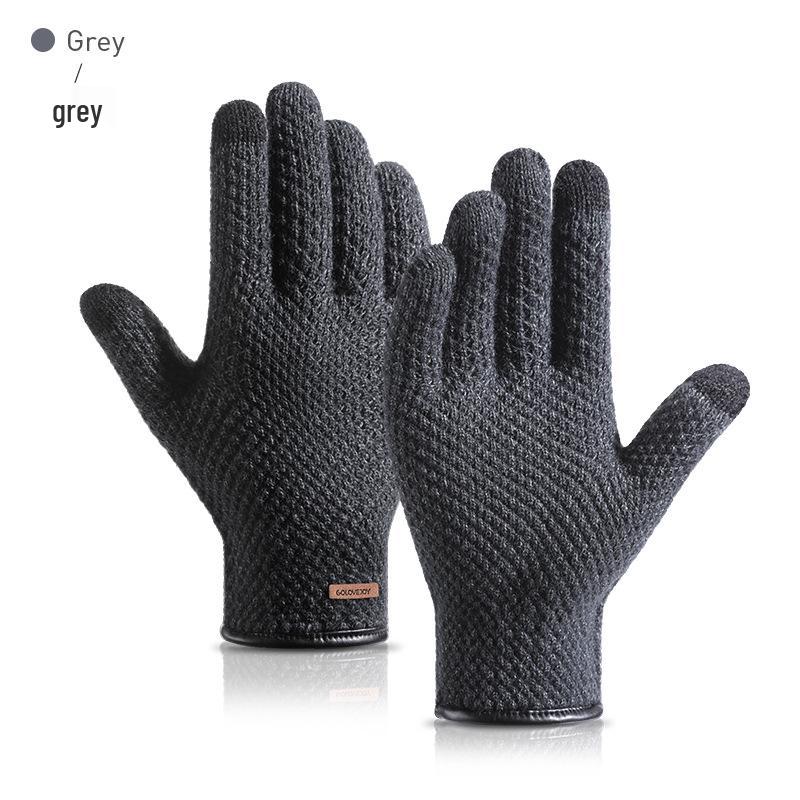 Men's Winter Touchscreen Windproof Knitted Gloves with Leather Wristband - DZ135