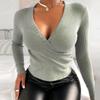 IELGY Maglione top T-shirt da donna nuovo stile a maniche lunghe con scollo a V a tinta unita