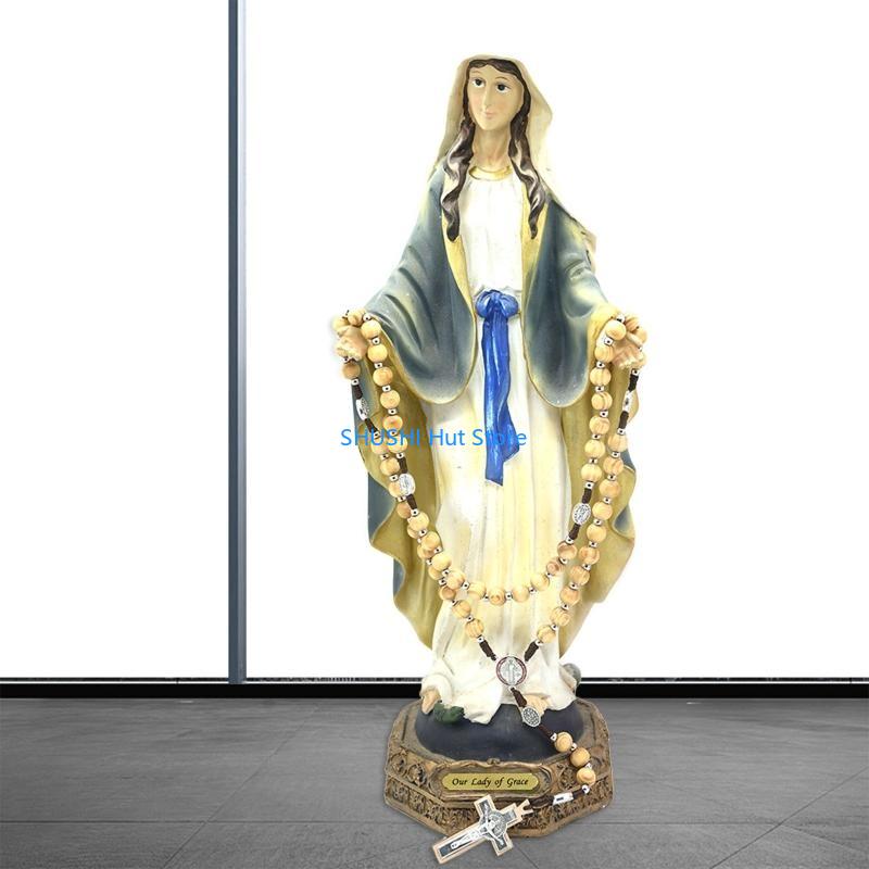 Wooden for Cross Rosary Necklaces Bead Hanging Christian Pendant for Women Men Religious Praying Jewelry Gift D57B