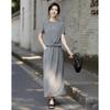 Women's Summer Two-Piece Set with Twisted Top and Elastic Waist Skirt