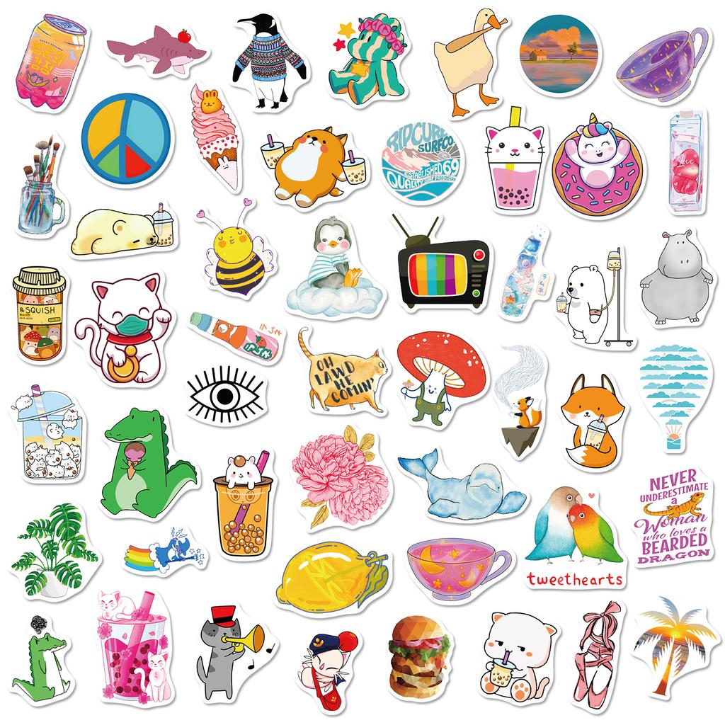 50 Pcs Xiaoqing New Stickers Water Cup VSCO Girl Mobile Stationery Children's Stickers