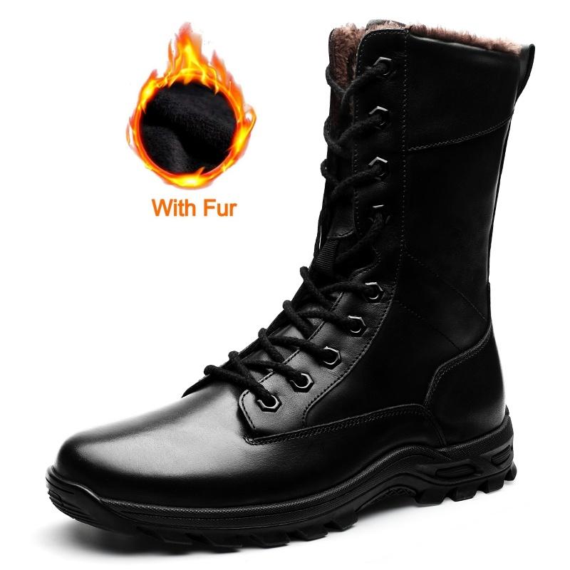 

Fashion Luxury Man Genuine Leather Motorcycle Boots Winter Short Plush Warm High Top Boots Outdoor Leisure Walking Shoes Big Size 37-47 37