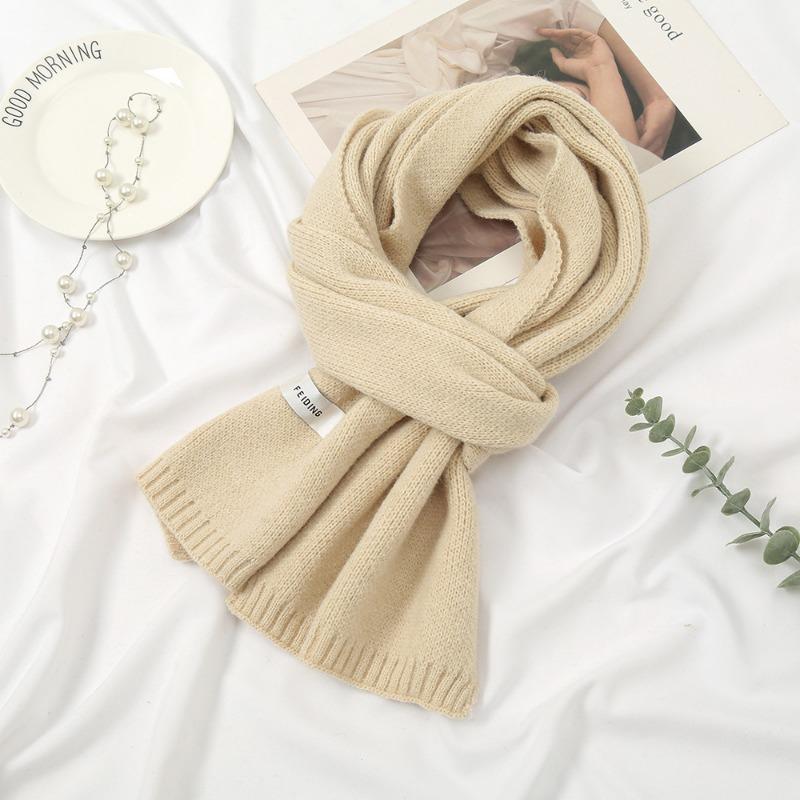 In wool knitted scarf female, autumn and winter thickened warm scarf student solid color trendy white versatile model