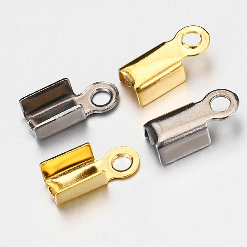 50pcs Stainless Steel Crimp End Caps Cove Clasps String Ribbon Leather Fold Clip Fastener Beads Connector for Jewelry Making DIY