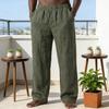 Men Linen Casual Pants Breathable Loose Fit Summer Trousers Solid Color Holiday Pants for Travel Beach Vacation