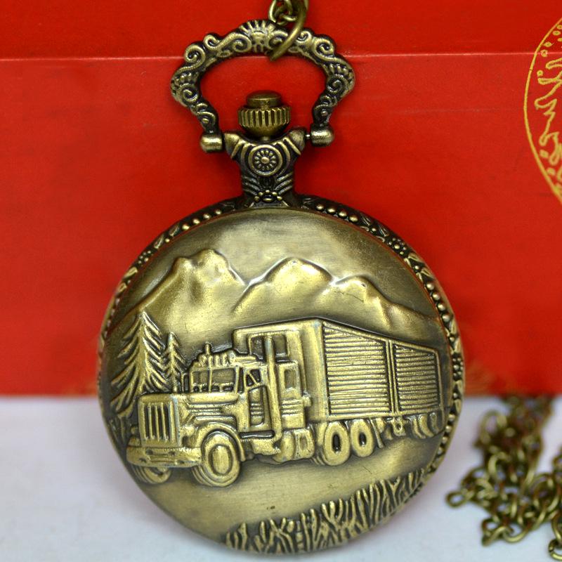 Retro Hot Sale Quartz Hollow Flip Watch Clock Pendant Vintage Train and Truck Chain Necklace Silver Gold Bronze Pocket Watches