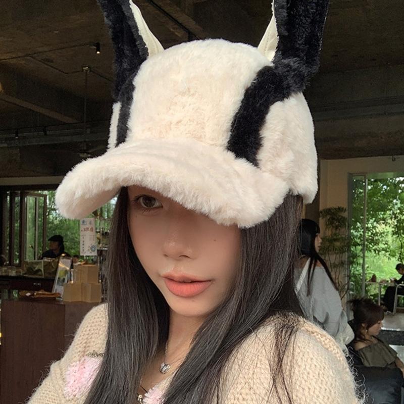 Fashion Dog Ear Baseball Hat for Adult Unisex Furry Plush Baseball Hat for Outdoor Activity Winter Wear Hiphop Hat