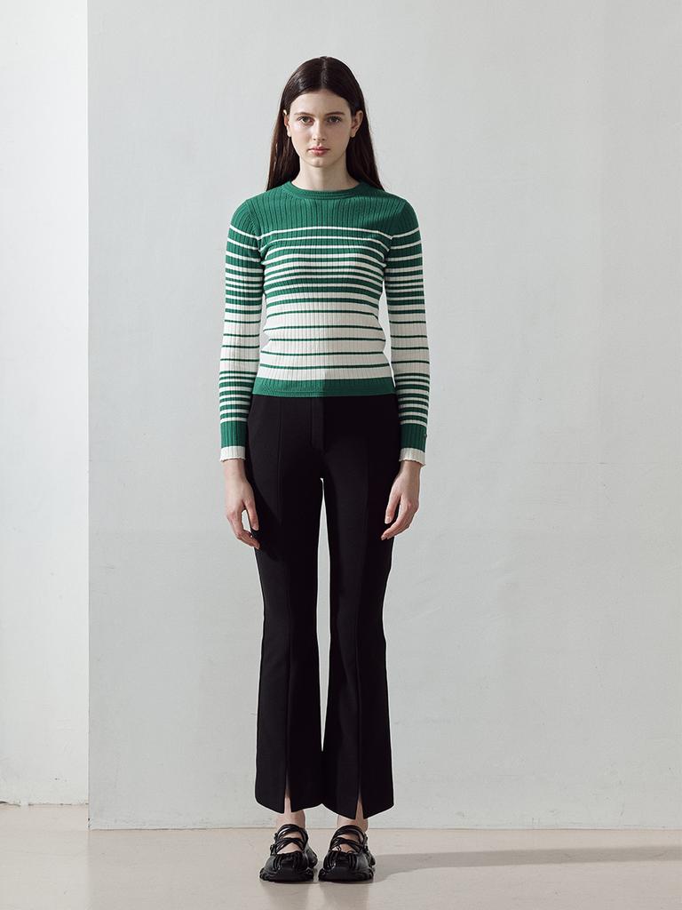 LORDLOAR Slim Striped Ribbed Knit Green