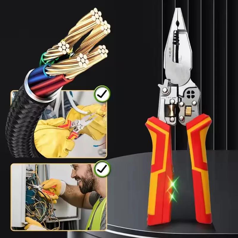 9-in-1 Multi-function Wire Stripper Electricians Voltage Testing Cable Cutting Scissors Crimping Pliers