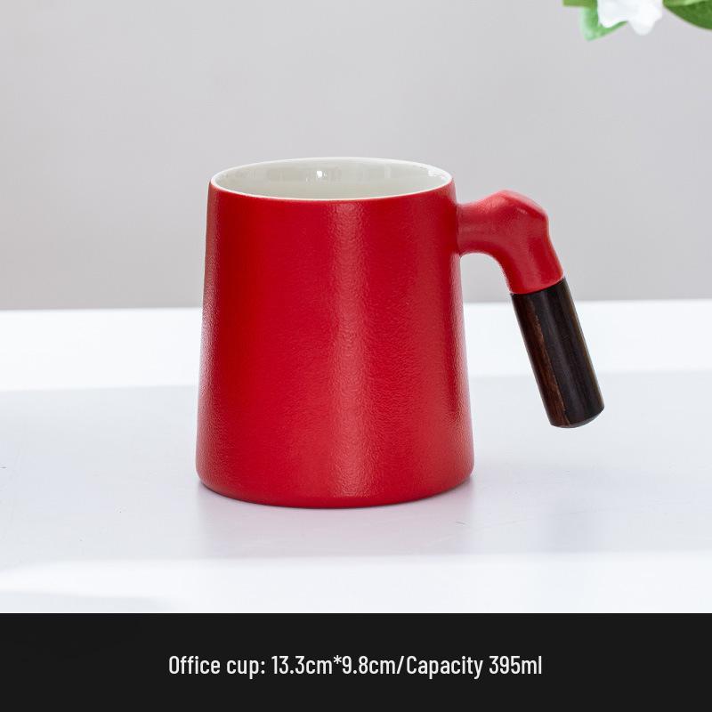 Ceramic Tea Brewing Mug with Wooden Handle, Lid, and Filter - Large Capacity Office Souvenir Cup