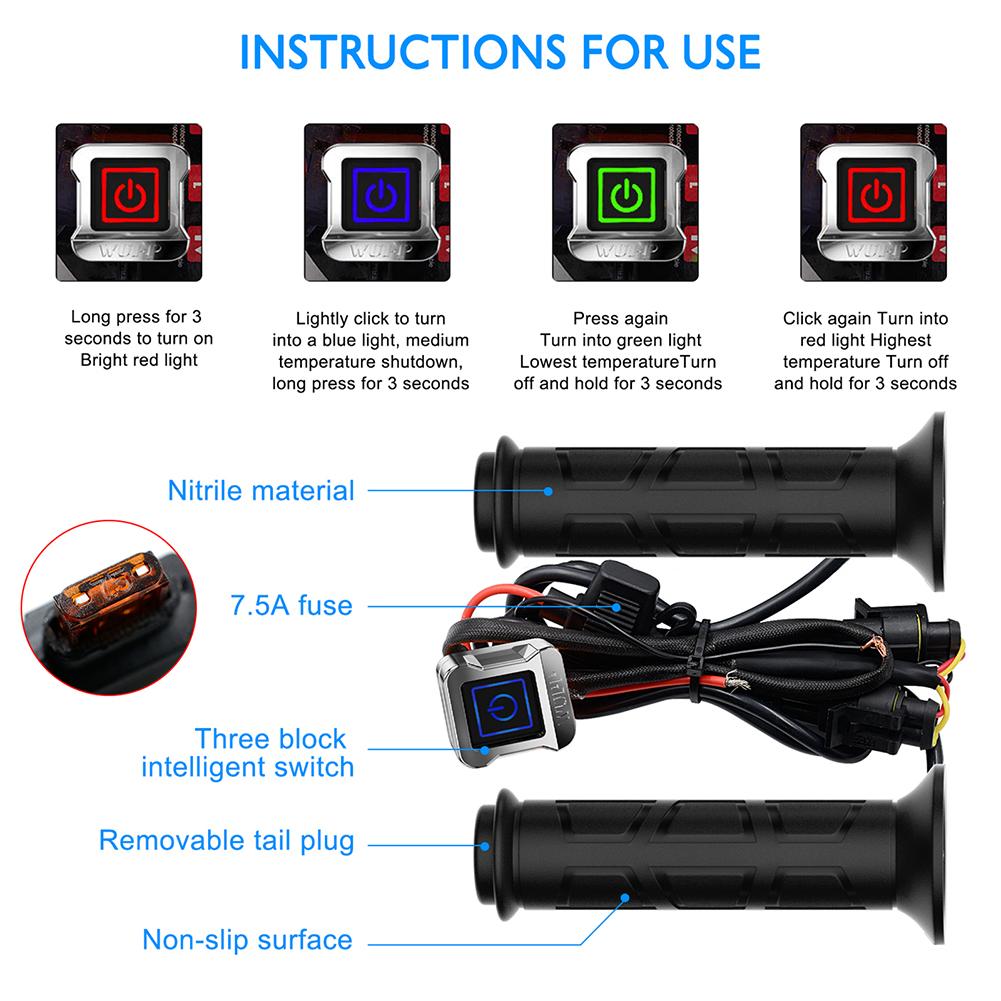 12V Motorcycle Heated Hand Grips Sleeve Non-slip Waterproof Third Gear Temperature Regulation Handlebar Moto Modification