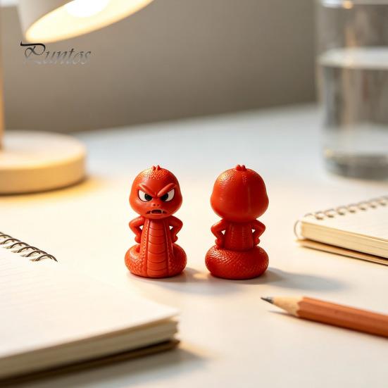 Small Animal Sculpture 3D Printed Snake Ornament, Cartoon Angry Little Figurine, Home Office Decoration Durable PLA Desktop for Desk Display