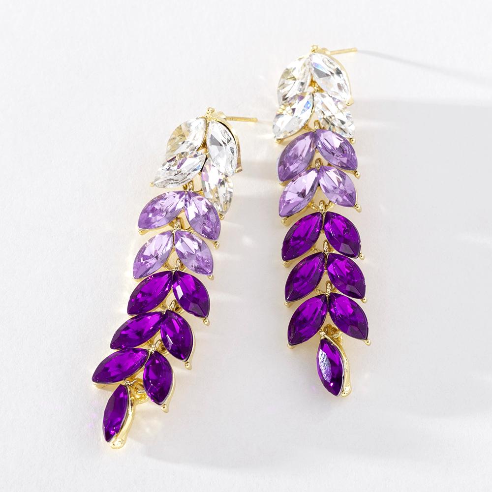 Pinkdudu Fashion Purple Rhinestone Leaf Tassel Drop Earrings Romantic Luxury Plant Dangle Earring for Women Jewelry PD1231