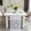 Lace Table Runner, 14 X 118 Inch Rustic Vintage Ruffle Runner for Party, Farmhouse, Romantic Wedding Home Decor for Dining Table