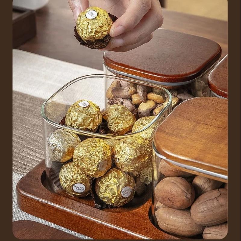 Quality Glass Sealed Canister Kitchen Food Storage Bottles with Walnut wood Lid Jars Grains Tea Leaf Coffee Beans Candy Jar