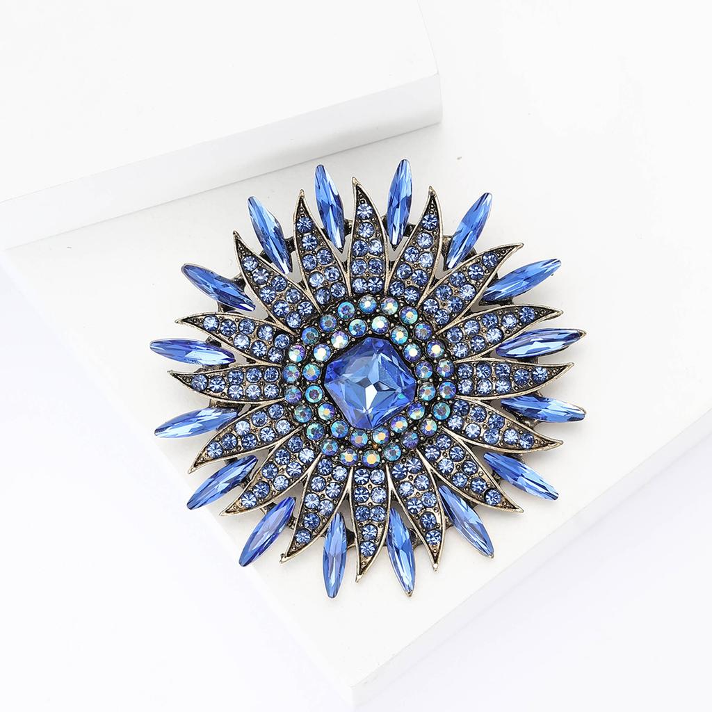 Sparkling Rhinestone Sunflower Lapel Pins for Women Unisex Round Palace Style Party Office Brooch Pins Gifts