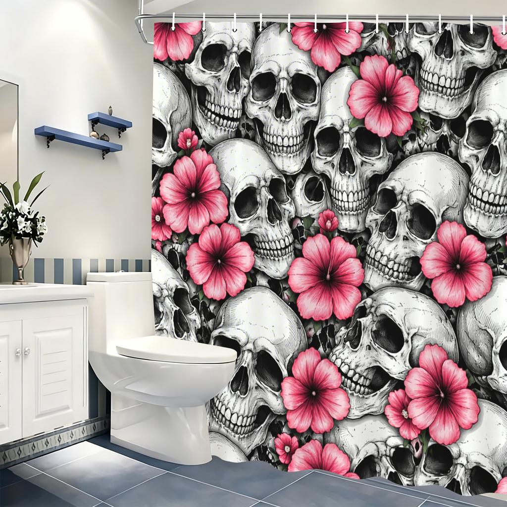 Skull Pattern Polyester Shower Curtain - Stylish Bathroom Decor, Unique Artistic Bath Curtain For Home