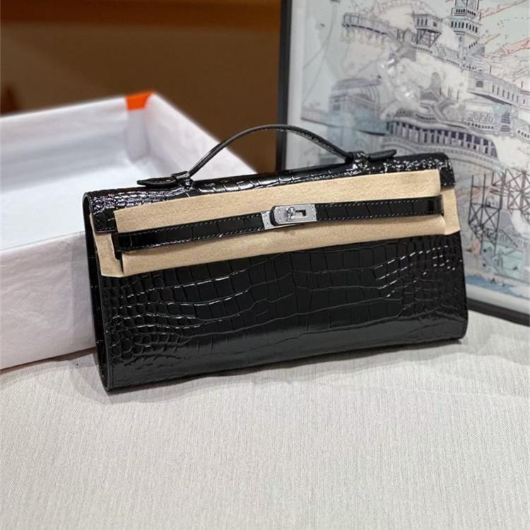 Nová dlouhá KL spojková taška vzor dlaně hovězí kůže vzor aligátora hovězí kůže taška pod paži taška přes rameno dámská taška trend