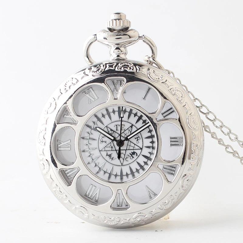 Hollow Petal Necklace Pocket Watch Black Deacon Flip Watch Couple Pendant Quartz Watch