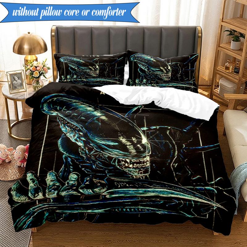 Alien Horror Artwork 3pcs K-pop Music Group Bedding set,Ideal for Bedroom, Dormitory,Including Duvet Cover And 2pcs Pillowcases,Fan Gifts