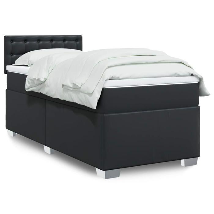 VidaXL Slat Bed Base with Mattress Black 90x190 Cm Faux Leather, Bed, Platform Bed, Panel Bed, Furniture of 3286100