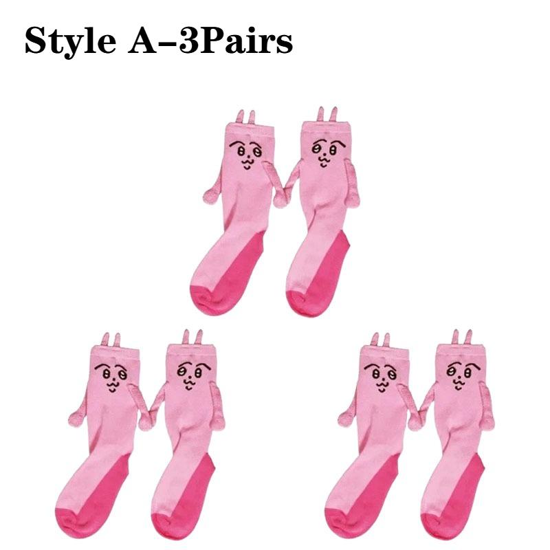1-5Pairs Pink Bunny Magnetic Couple Socks Thin Mid Calf AutumnWinter Cute Hand Holding Anime Maternity WomenWarm Cozy Socks Gift