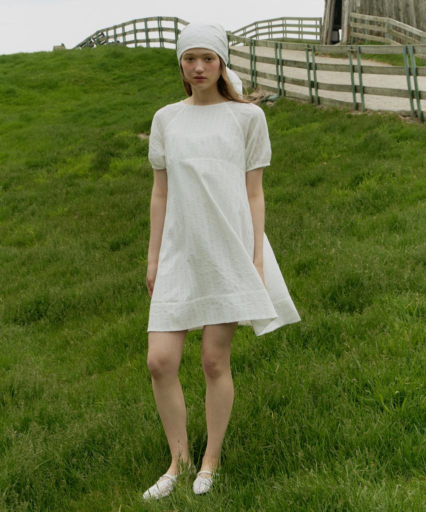 ITOV SEOUL Boatneck Cotton A-Line Dress White