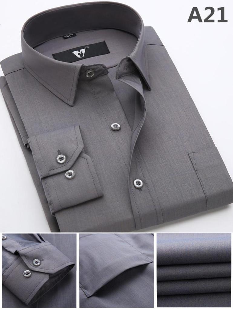 New Men's Solid Color Formal Long Sleeve Shirt for Business and Casual Wear