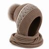 Women' Winter Hooded Hat with Scarf & Pom Pom - Ear-Covering Snood, Geometric Pattern Warm Hat Suitable for Skiing
