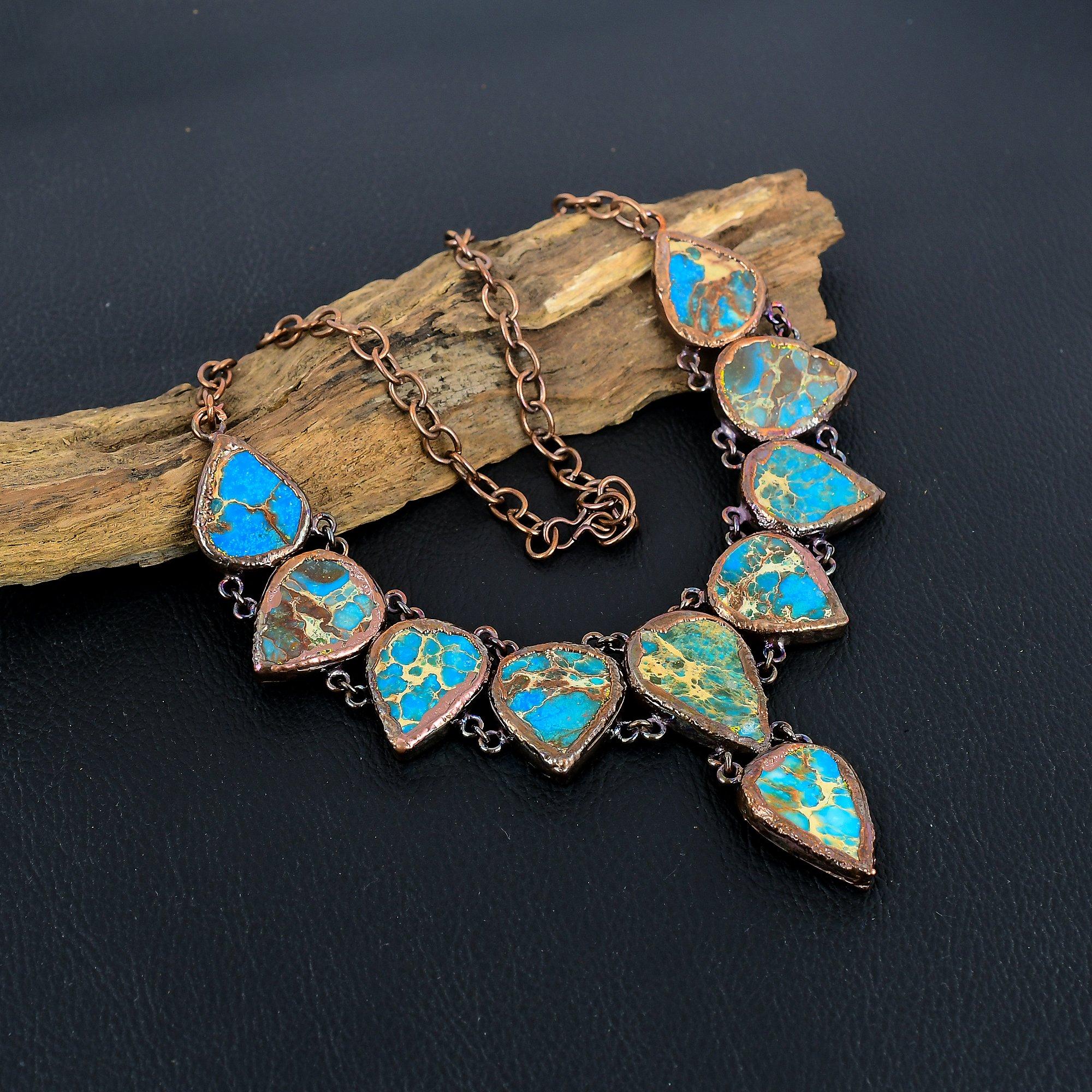 

Sea Sediment Necklace Gemstone Jewelry, Copper Electroformed Adjustable Chain Necklace, Gift For Women Handmade Necklace