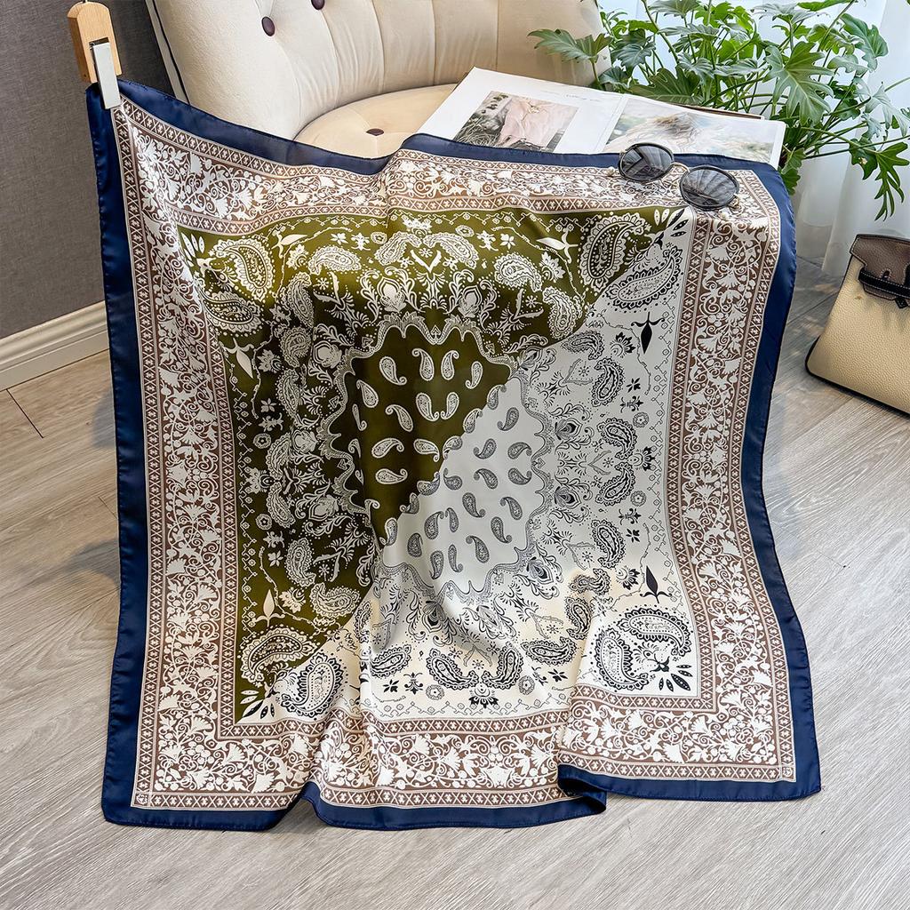 Simulation Silk Scarf Printed Large Square Scarf Women'S Fashion Cashew Nut Scarf Women'S Travel Decoration Beach Towel