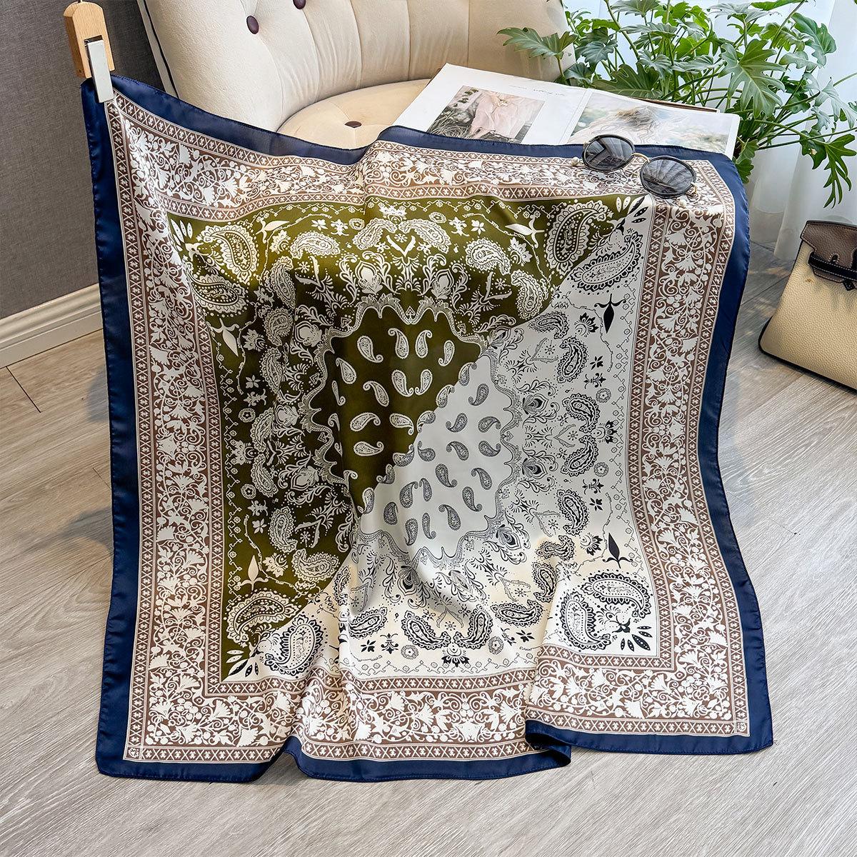 

Имитация шелкового шарфа с принтом, большой квадратный шарф, женский модный шарф с узором кешью , женское украшение для путешествий, пляжное полотенце 90*90 зелёный