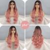 XINRAN Women Long Wavy Ombre Pink Wig Without Bangs Synthetic Fiber Natural Wavy Lace Front Cosplay Daily Wear Wig