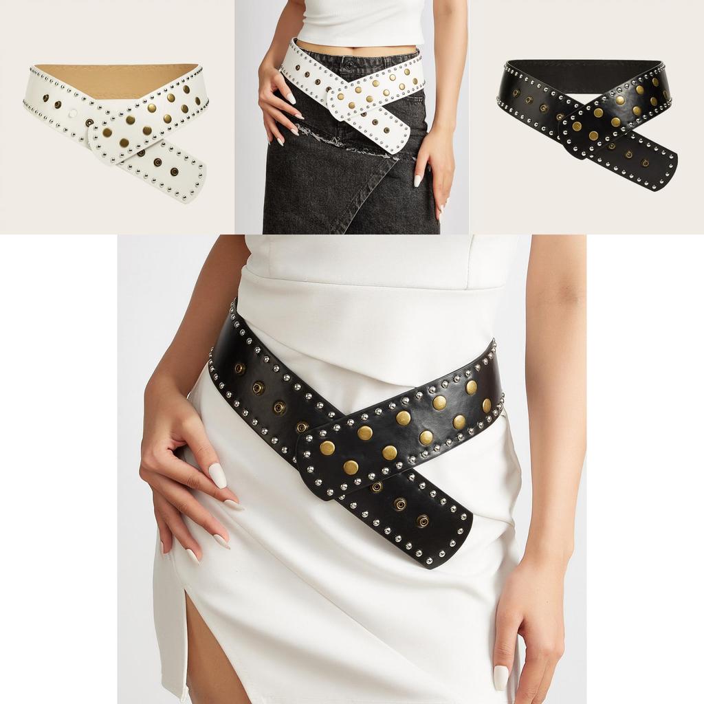 Punk Style Rivet Belt With Metal Buckle For Fashionforward Streetwear